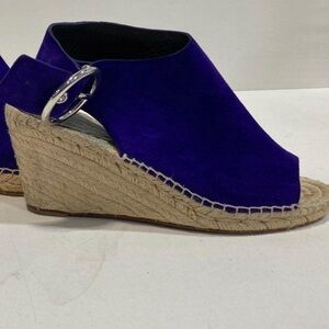 Women's Celine Purple Suede Wedge Espadrille Peep-Toe Sandals Size 40